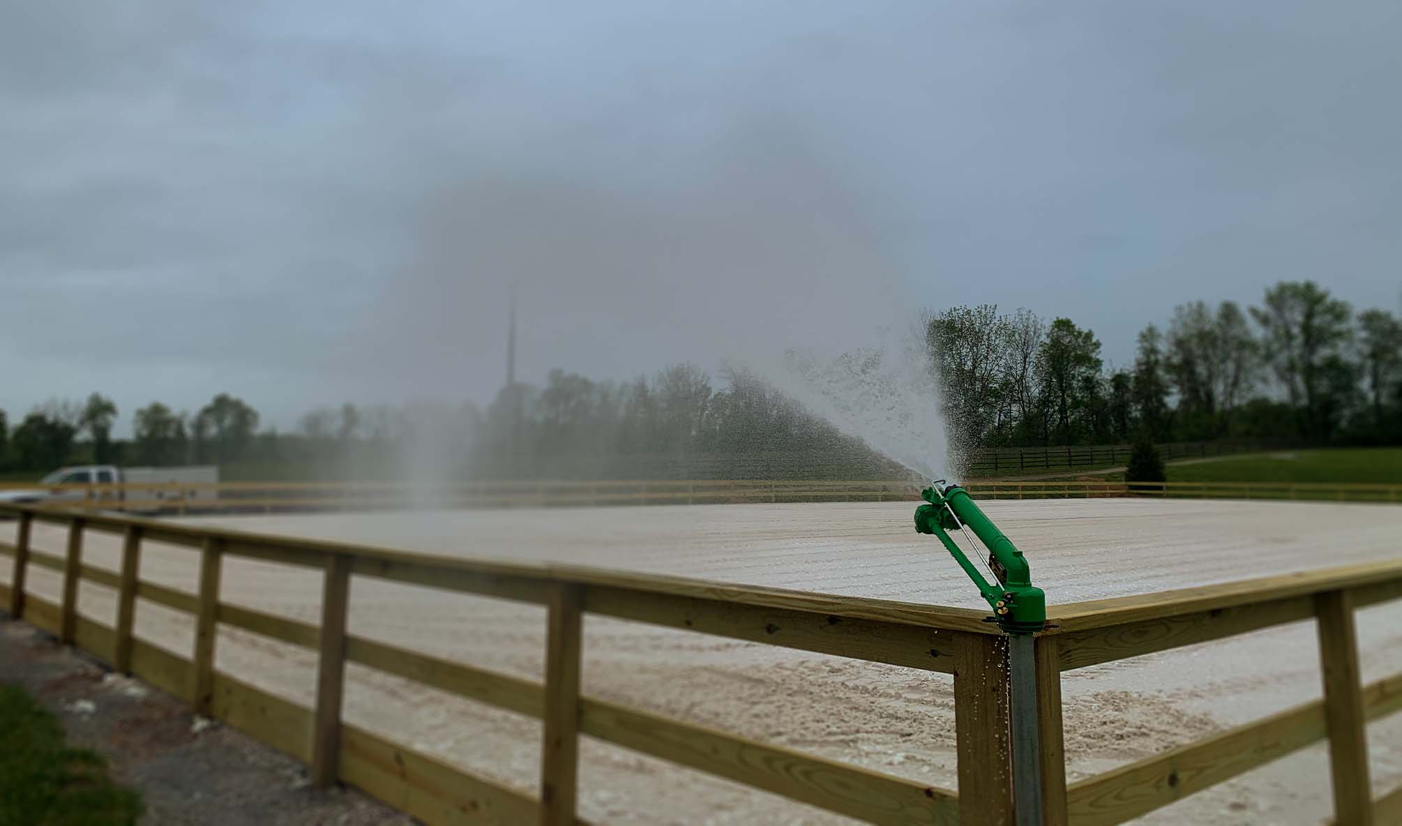 Horse Ring Irrigation Sprinkler Turned On