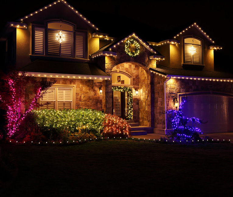 Home Lined with Large Bulb Holiday Lights
