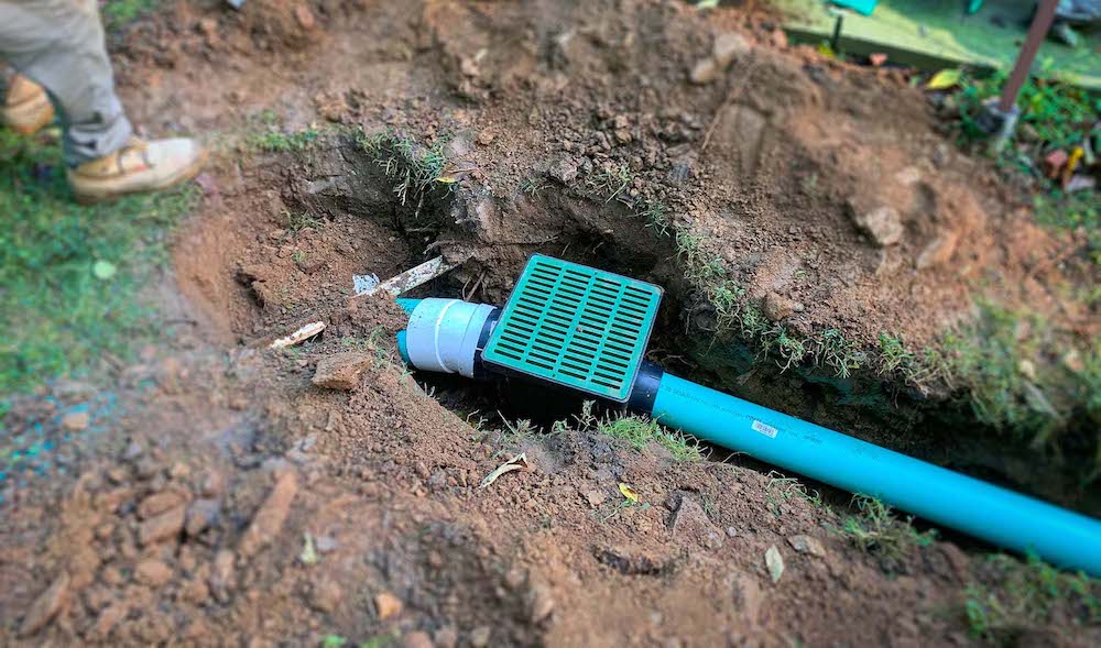 Storm Water Dispersal Tool In The Dirt Set Up